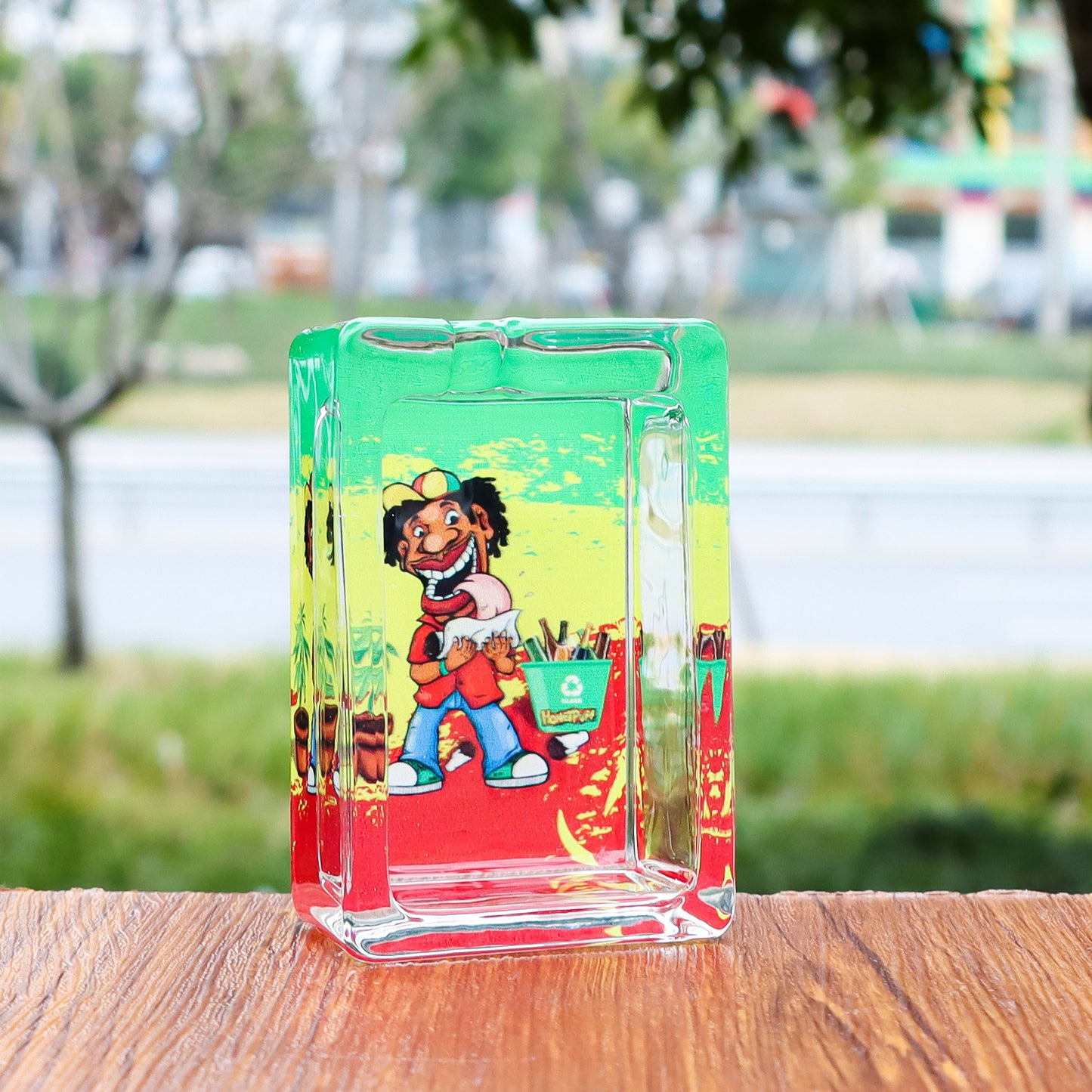 HONEYPUFF 86 mm Rectangle Shape Glass Ashtray, Decorative Ash Tray, Portable Cigarette Ashtray with Cigarette Holder
