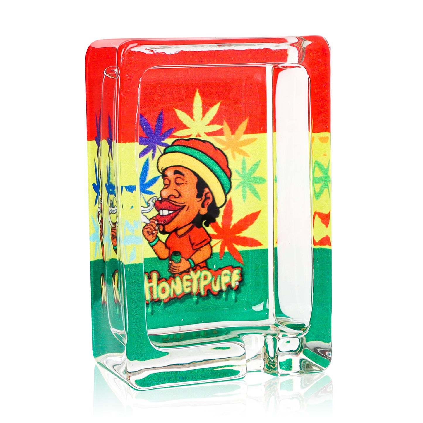 HONEYPUFF 86 mm Rectangle Shape Glass Ashtray, Decorative Ash Tray, Portable Cigarette Ashtray with Cigarette Holder