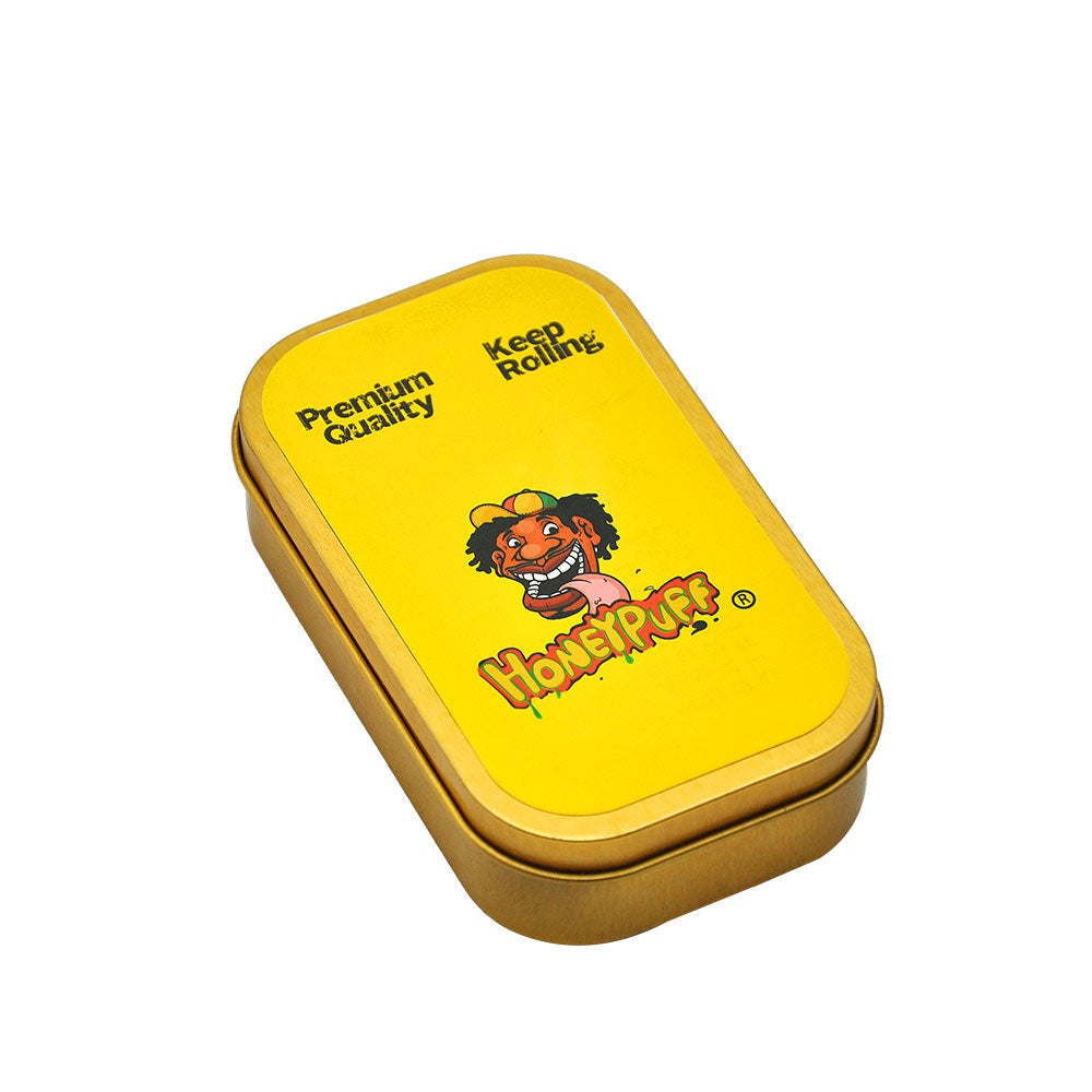 HONEYPUFF 97 x 56 mm Tobacco Metal Tin, Gold Color Metal Herb Case, Portable Metal Tin