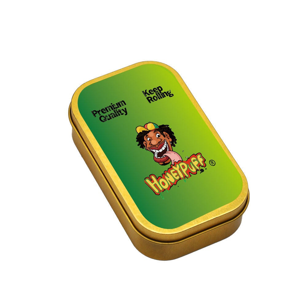 HONEYPUFF 97 x 56 mm Tobacco Metal Tin, Gold Color Metal Herb Case, Portable Metal Tin