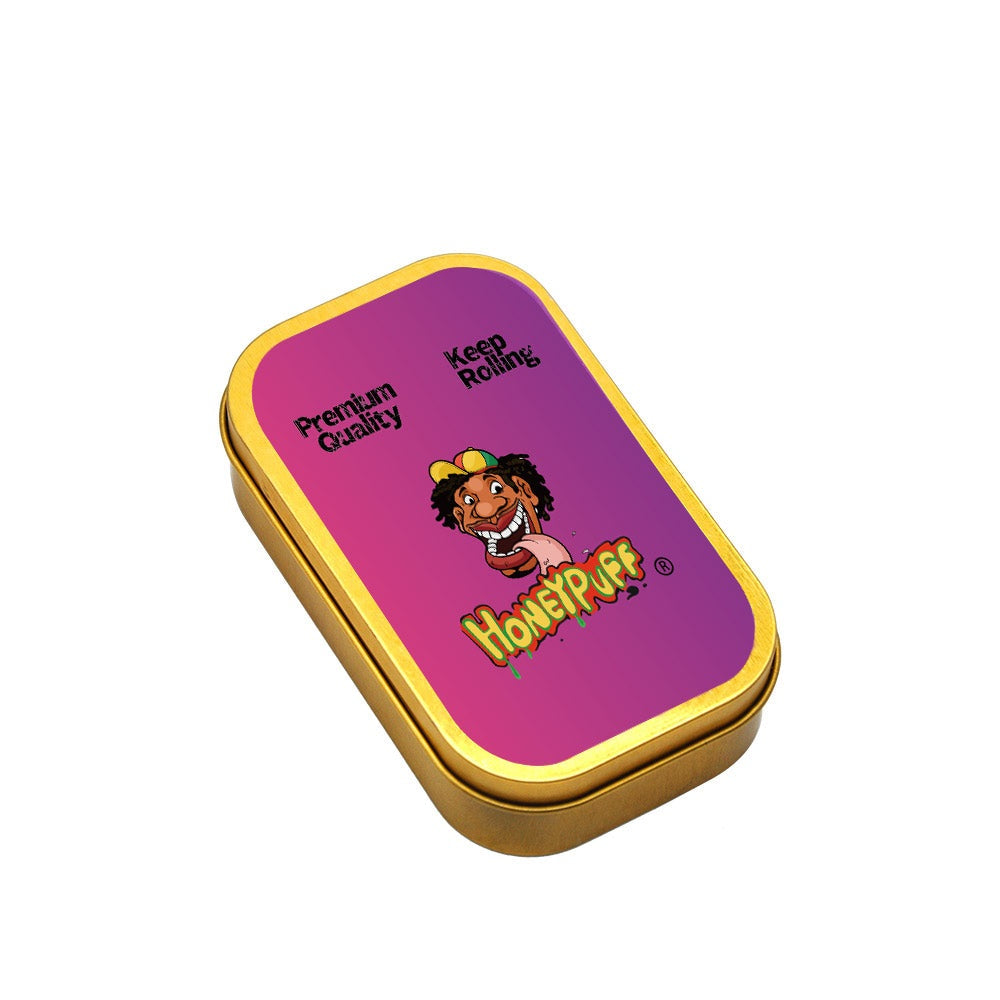 HONEYPUFF 97 x 56 mm Tobacco Metal Tin, Gold Color Metal Herb Case, Portable Metal Tin