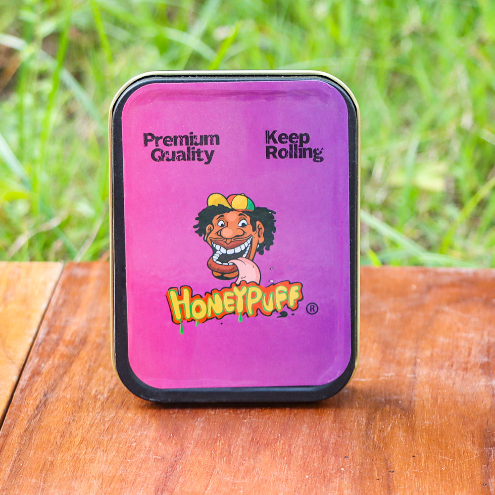 HONEYPUFF 97 x 56 mm Tobacco Metal Tin, Gold Color Metal Herb Case, Portable Metal Tin