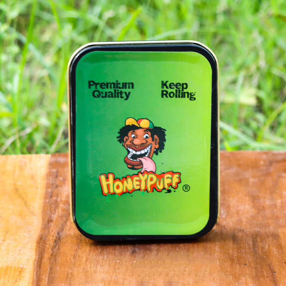 HONEYPUFF 97 x 56 mm Tobacco Metal Tin, Gold Color Metal Herb Case, Portable Metal Tin
