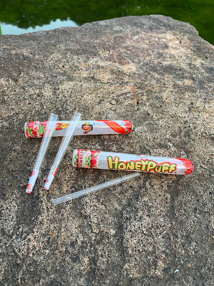 HONEYPUFF Strawberry Flavored Pre Rolled Cones, 1 1/4 Size Pre Rolled Rolling Paper with Tips, Transparent & Slow Burning Rolled Paper, 2 PCS per Tube