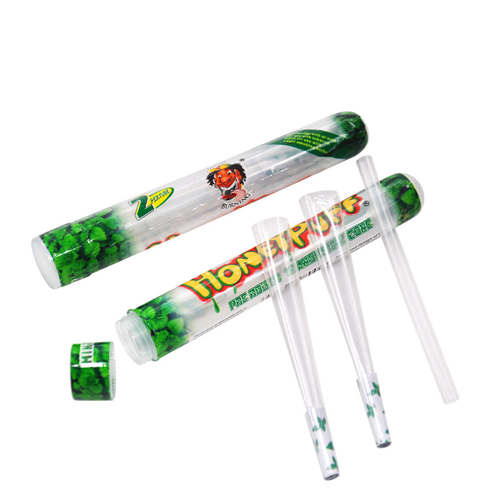 HONEYPUFF 1 1/4 Größe, Minzgeschmack, vorgerollte Hülsen, transparente Zigarettenpapiere, 2 Stück/Tube, 24 Tuben/Box