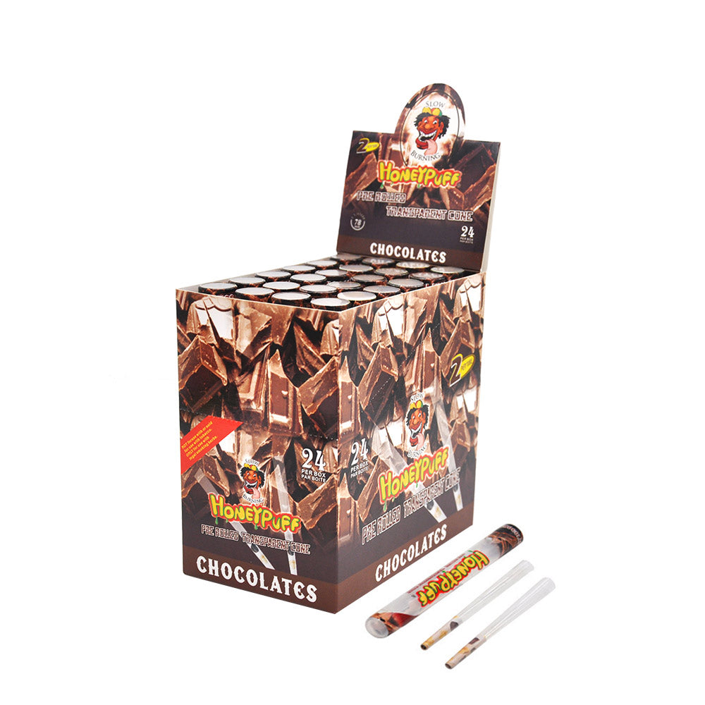 HONEYPUFF Schokoladengeschmack, vorgerollte Tüten, transparente Zigarettenpapiere, vorgerollte Zigarettenpapiere der Größe 1 1/4 mit Tips, 2 Stück pro Tube