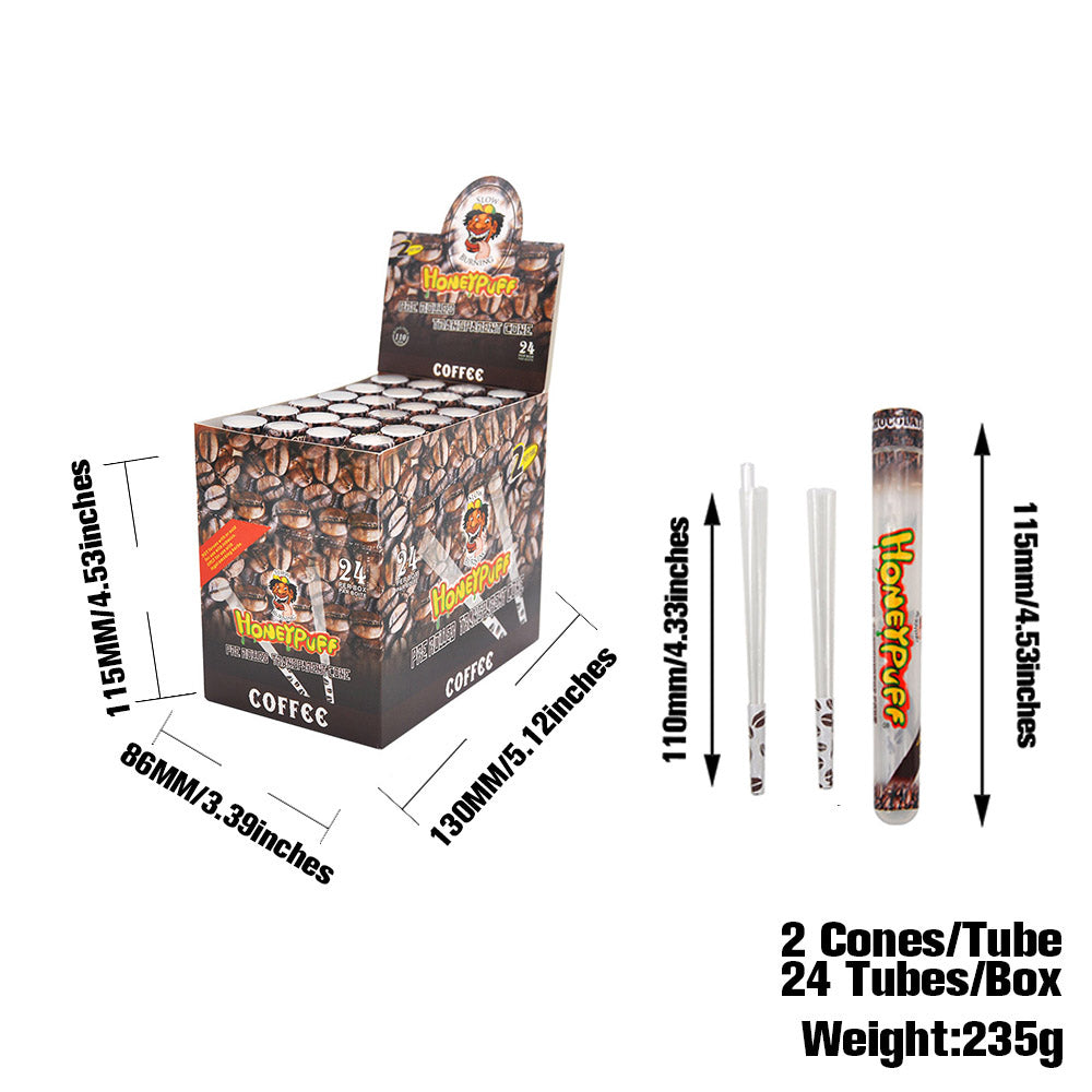 HONEYPUFF Kaffeegeschmack, vorgerollte Tüten, transparente Zigarettenpapiere, vorgerollte Kingsize-Zigarettenpapiere mit Tips, 2 Stück pro Tube