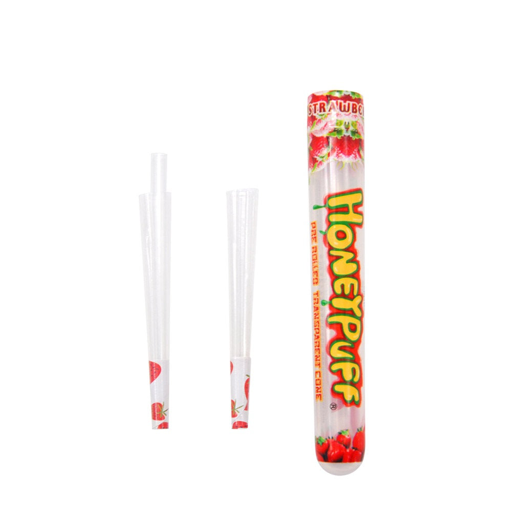 HONEYPUFF Erdbeergeschmack, vorgerollte Tüten, transparente Zigarettenpapiere, vorgerollte Kingsize-Zigarettenpapiere mit Tips, 2 Stück pro Tube