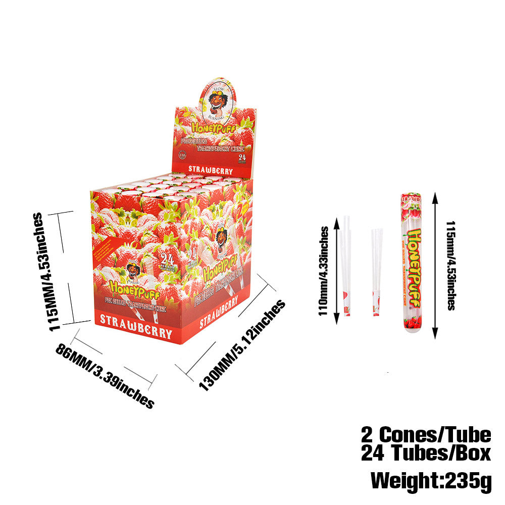 HONEYPUFF Erdbeergeschmack, vorgerollte Tüten, transparente Zigarettenpapiere, vorgerollte Kingsize-Zigarettenpapiere mit Tips, 2 Stück pro Tube