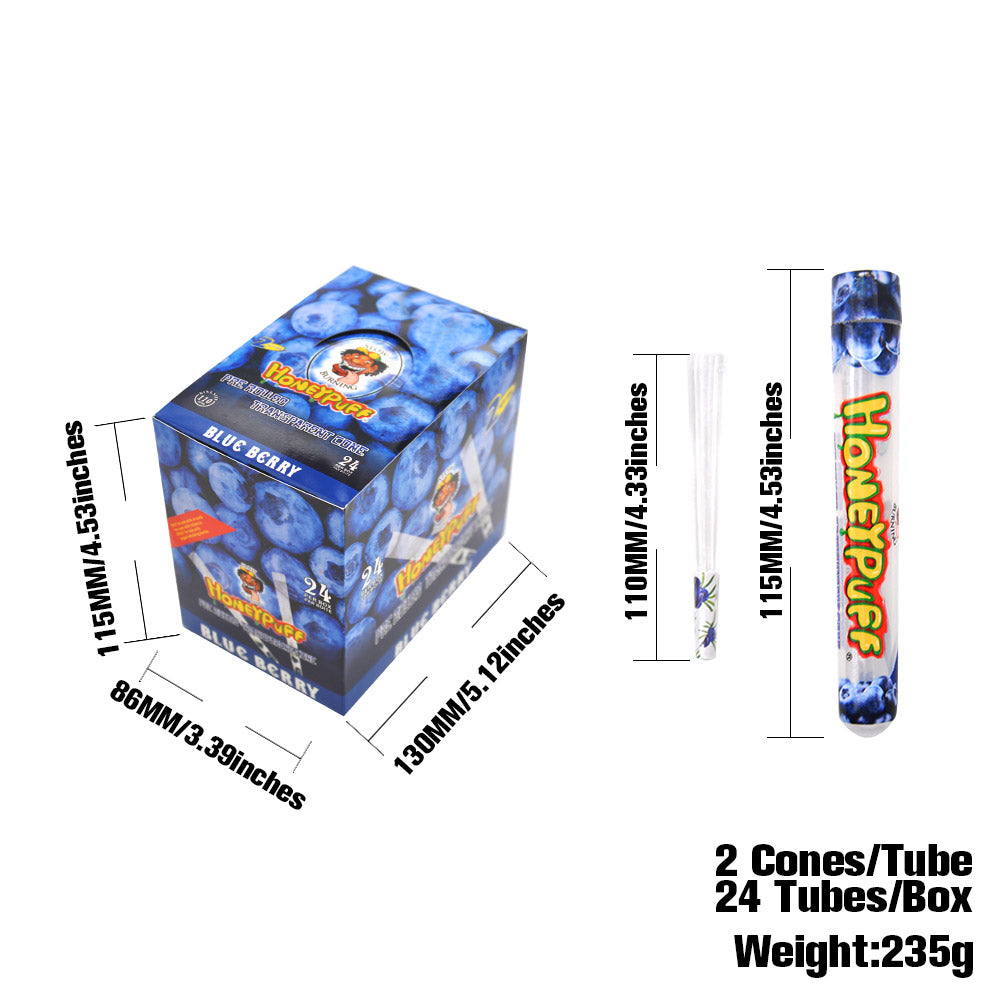 HONEYPUFF Blaubeergeschmack, vorgerollte Tüten, transparente Zigarettenpapiere, vorgerollte Kingsize-Zigarettenpapiere mit Tips, 2 Stück pro Tube
