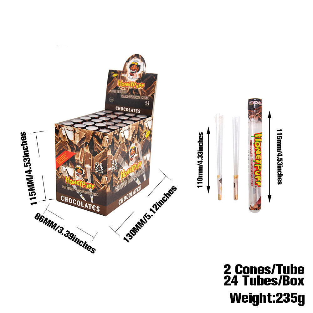 HONEYPUFF Chocolate Flavored Pre Rolled Cones, Clear Rolling Papers, King Size Pre Rolled Rolling Paper with Tips, 2 PCS per Tube