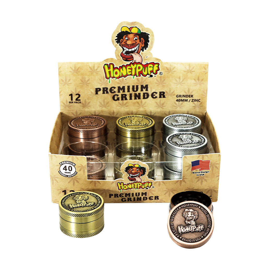 HONEYPUFF 40 mm Zinc Alloy Herb Grinder, 3 Lay Metal Tobacco Grinder, Easy Clean Weed Grinder, 6 PCS / Box