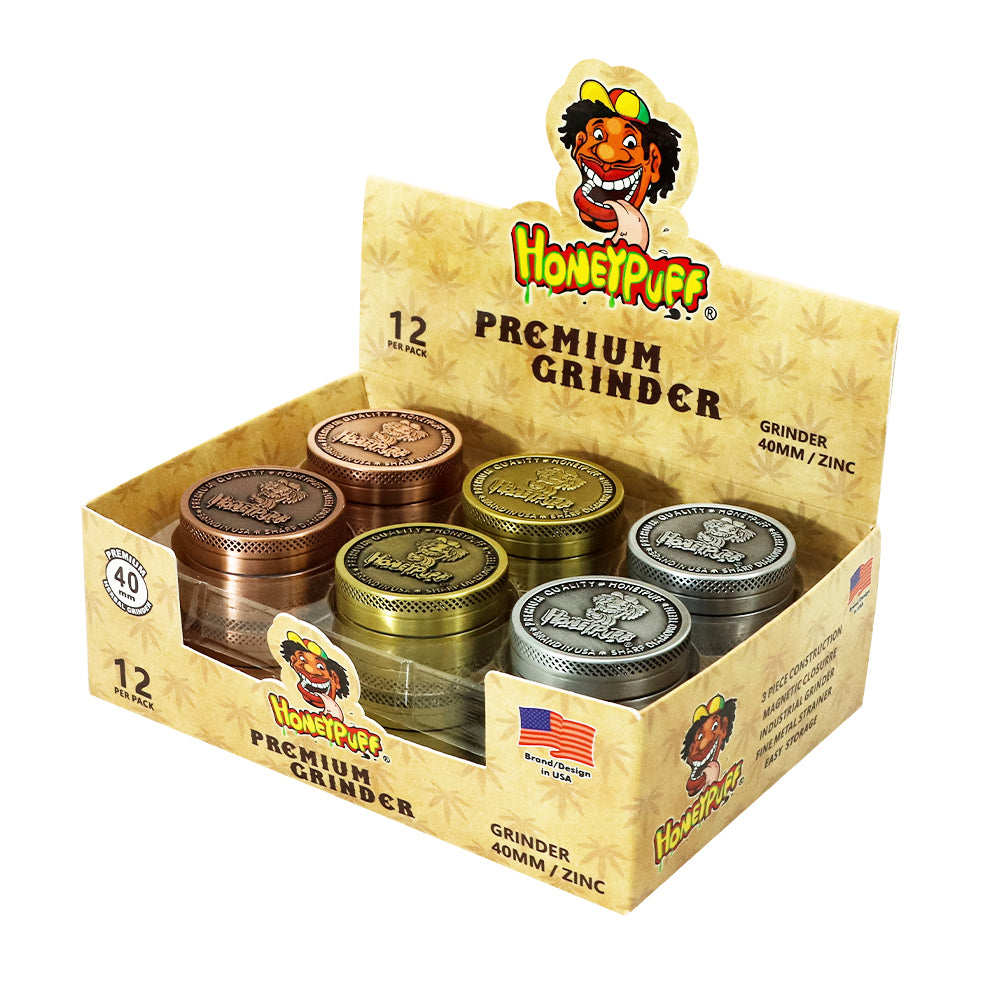 HONEYPUFF 40 mm Zinc Alloy Herb Grinder, 3 Lay Metal Tobacco Grinder, Easy Clean Weed Grinder, 6 PCS / Box
