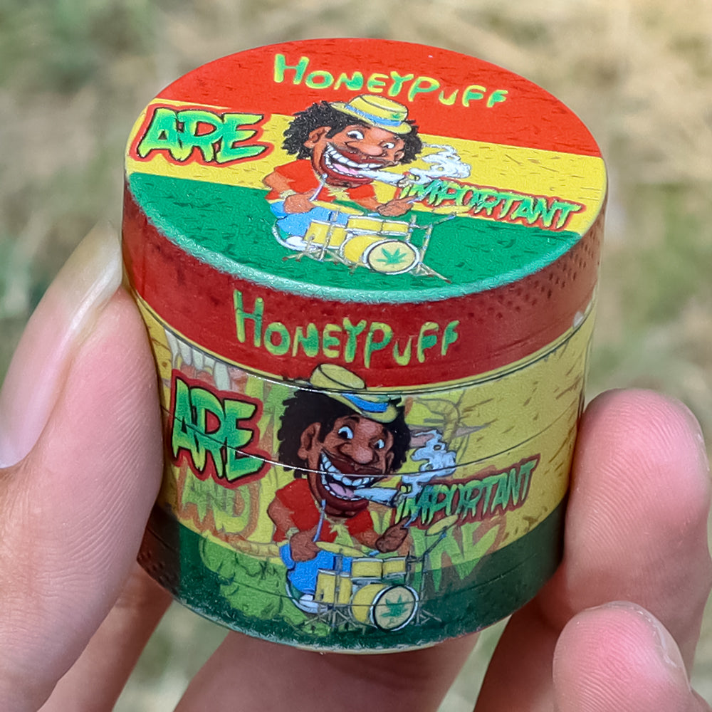HONEYPUFF 40 mm Zinc Metal Herb Grinder, Rasta Style 4 Lay Smoker Grinder, 6 PCS / Box