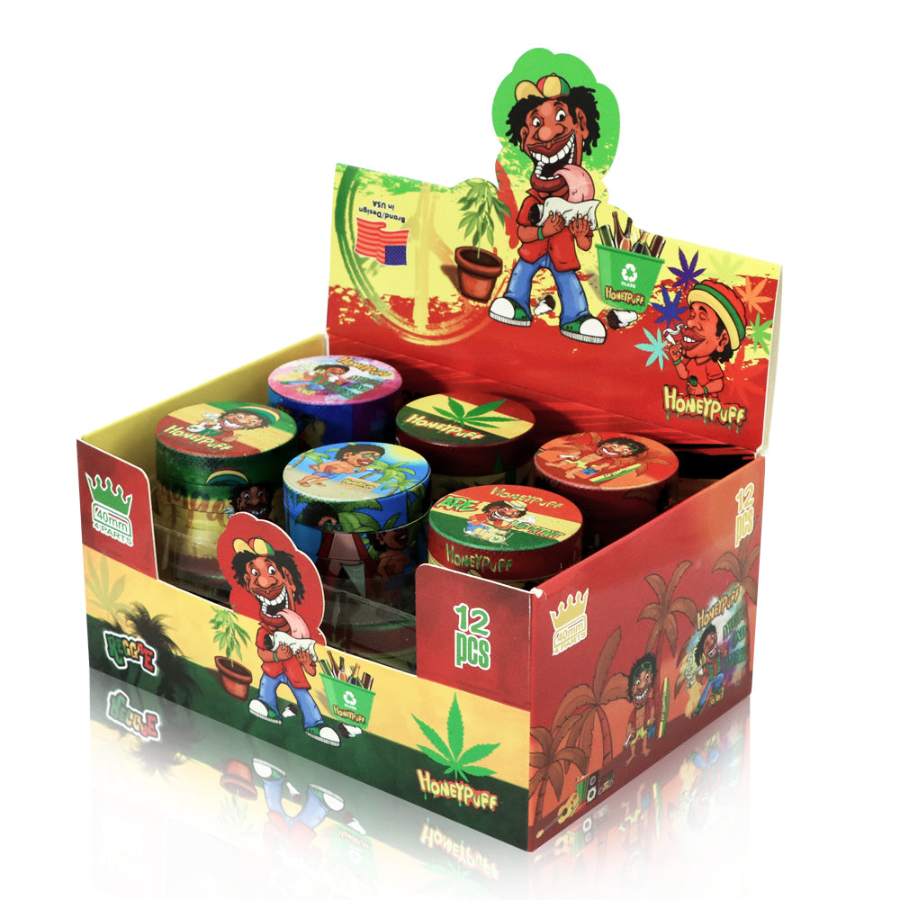 HONEYPUFF 40 mm Zinc Metal Herb Grinder, Rasta Style 4 Lay Smoker Grinder, 6 PCS / Box