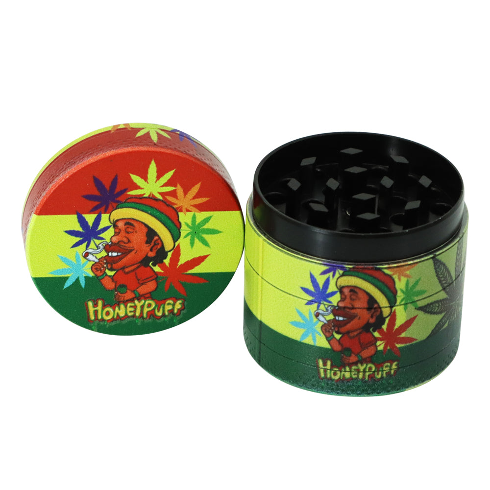 HONEYPUFF 40 mm Zinc Metal Herb Grinder, Rasta Style 4 Lay Smoker Grinder, 6 PCS / Box