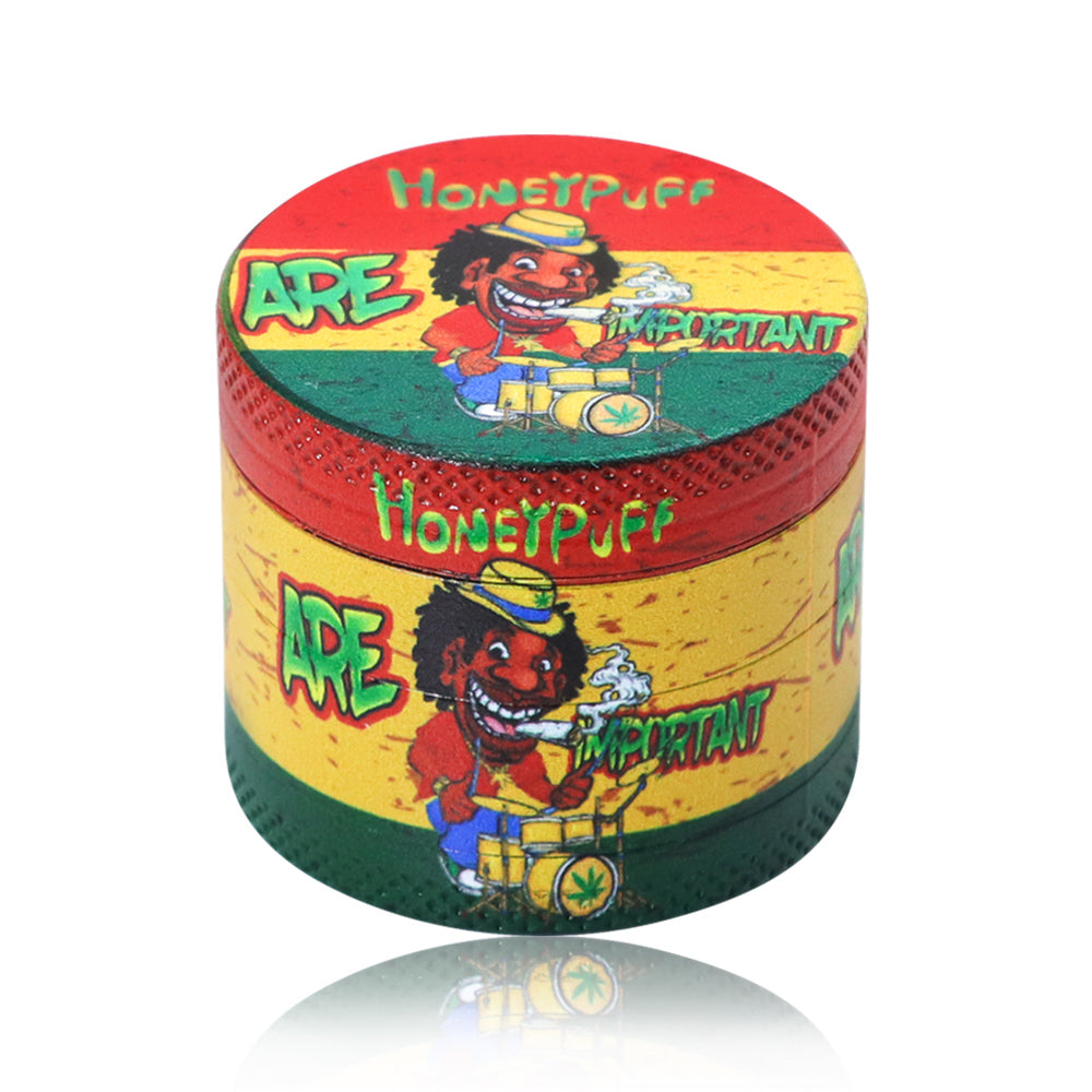 HONEYPUFF 40 mm Zinc Metal Herb Grinder, Rasta Style 4 Lay Smoker Grinder, 6 PCS / Box