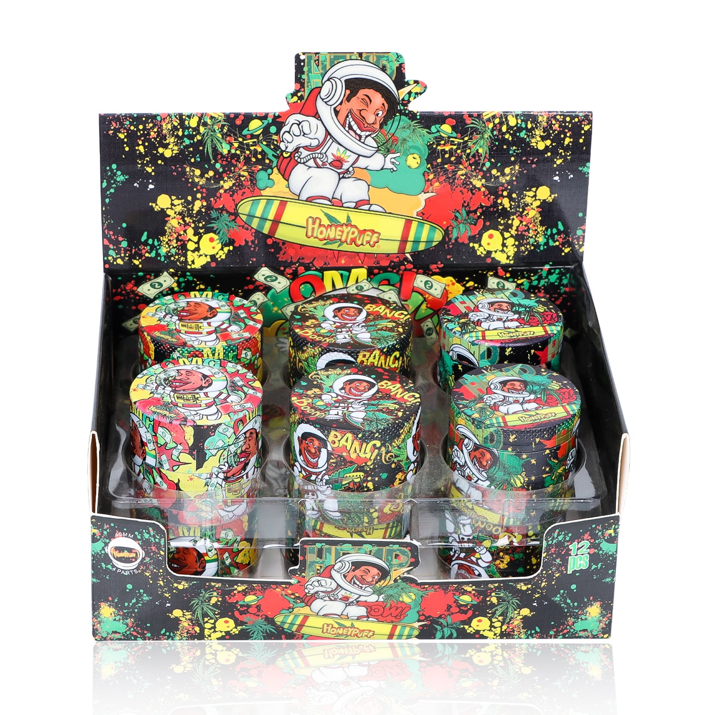HOENYPUFF 40 mm Zinc Alloy Herb Grinder, 4 Layers Metal Tobacco Grinder, Black Weed Grinder, 6 PCS / Box
