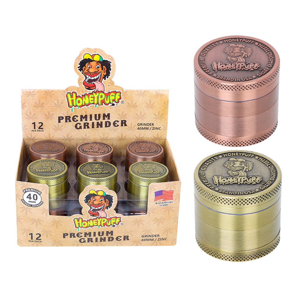 HONEYPUFF 40 mm Zinc Alloy Herb Grinder, 4 Lay Metal Smoker Grinder, Easy Clean Weed Grinder, 6 PCS / Box