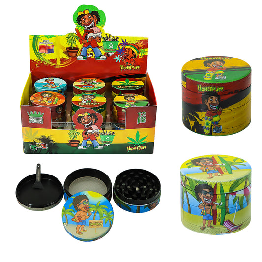 HONEYPUFF 50 mm Zinc Metal Herb Grinder, Rasta Style 4 Lay Smoker Grinder, 6 PCS / Box