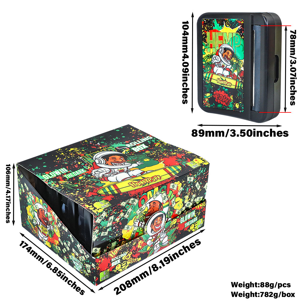 HOEYPUFF 1 1/4 Size Automatic Rolling Machine Case, Black Cigarette Rolling Machine Box with Large Stash Case, 6 PCS / Box