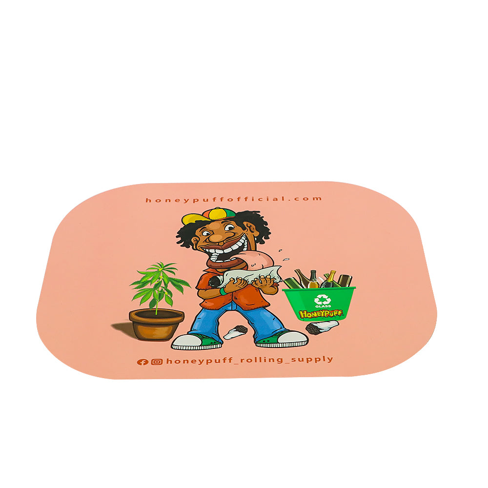 HONEYPUFF Green Tinplate Metal Rolling Tray, Soft Magnetic Lid Cigarette Rolling Tray, Smooth Rounded Edge Rolling Paper Tray, 7” x 5.5” Small Size Portable Rolling Trays