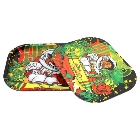 HONEYPUFF Tinplate Metal Rolling Tray with Soft Magnetic Lid, Portable & Decorative Rolling Paper Tray, Small Size 7” x 5.5” Rolling Trays