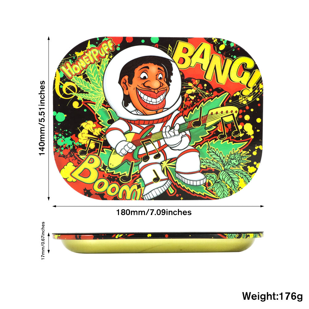 HONEYPUFF Tinplate Metal Rolling Tray with Soft Magnetic Lid Cigarette Rolling Tray, 7” x 5.5” Small Size Portable Rolling Trays