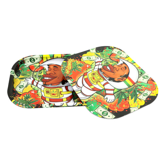 HONEYPUFF Tinplate Metal Rolling Tray with Soft Magnetic Lid, Smooth Rounded Edge Cigarette Rolling Tray, Portable & Decorative Rolling Paper Tray, Small Size 7” x 5.5” Rolling Trays