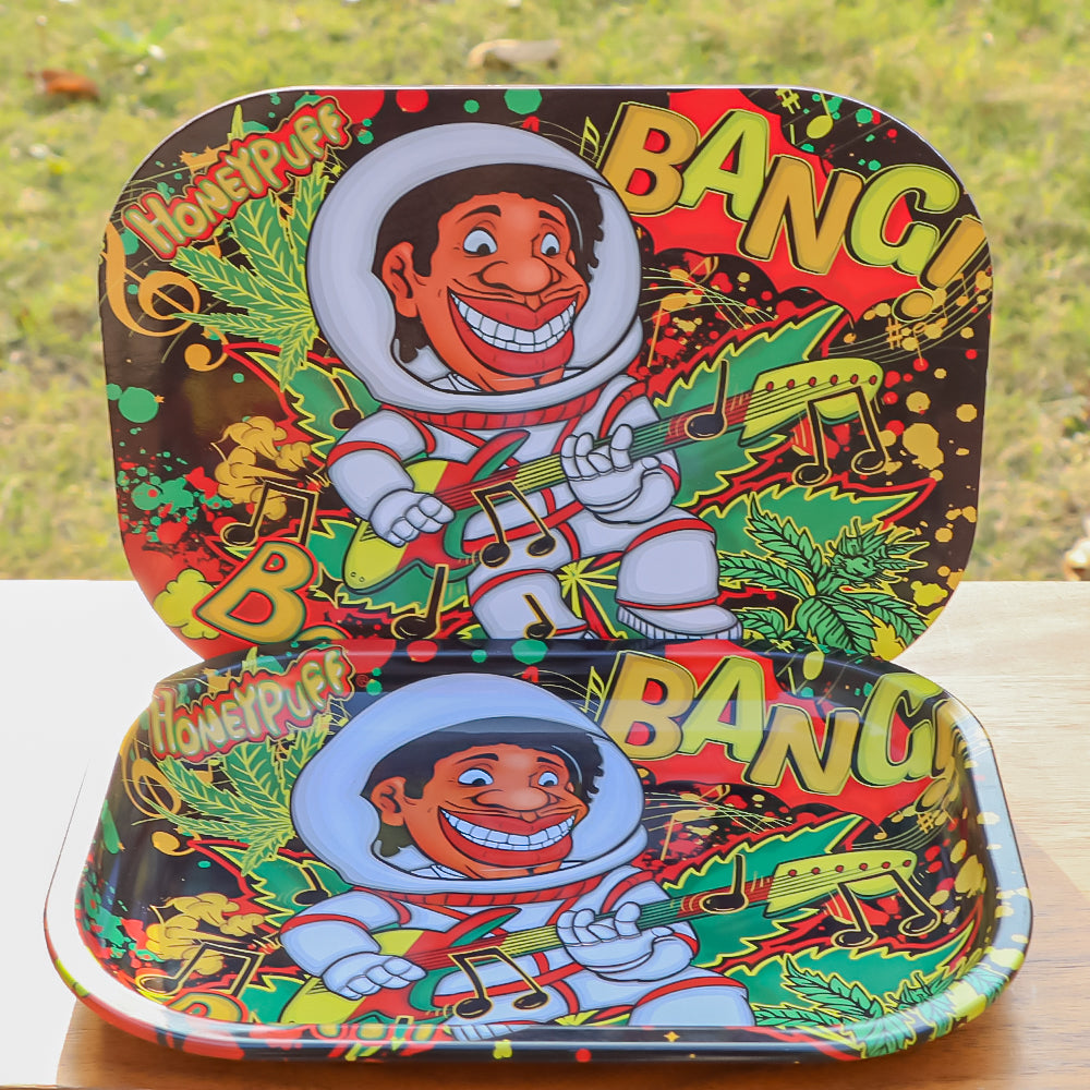 HONEYPUFF Tinplate Metal Rolling Tray with Soft Magnetic Lid Cigarette Rolling Tray, 7” x 5.5” Small Size Portable Rolling Trays