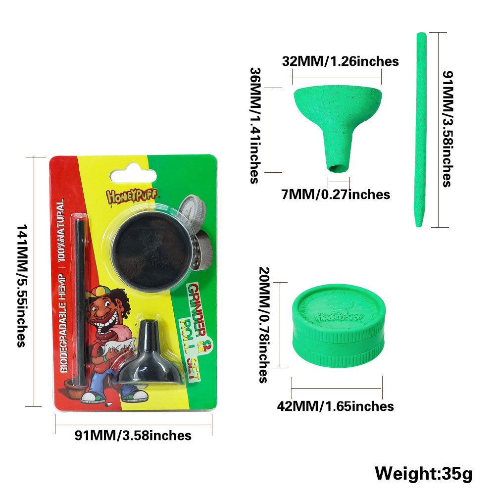HONEYPUFF Portable Plastic Herb Grinder Kit, 2 Lay Ø 42 Tobacco Grinder, 32 mm Funnel, 91 mm Joint Holder