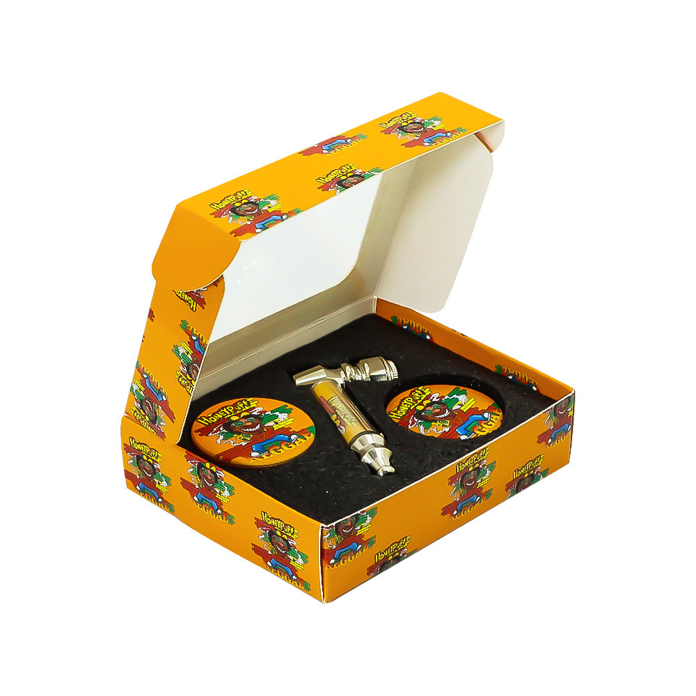 HONEYPUFF Orange Package Tobacco Pipe Kit, Glass Smoking Pipe With Metal Blow & 4 Lay Tobacco Grinder