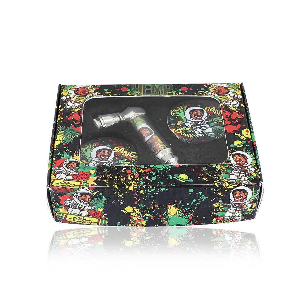 HONEPUFF Herb Grinder Kit, Glass Smoking Pipe With Metal Blow & 4 Lay Tobacco Grinder