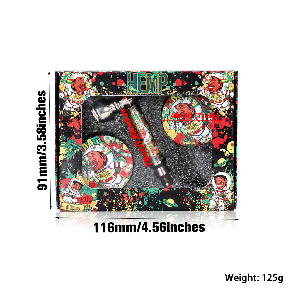 HONEPUFF Herb Grinder Kit, Glass Smoking Pipe With Metal Blow & 4 Lay Tobacco Grinder