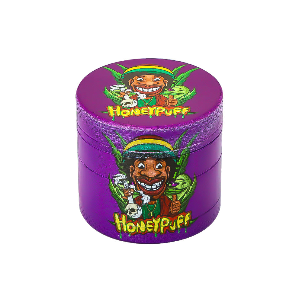 HONEYPUFF Purple Package Tobacco Pipe Kit, Glass Smoking Pipe With Metal Blow & 4 Lay Tobacco Grinder