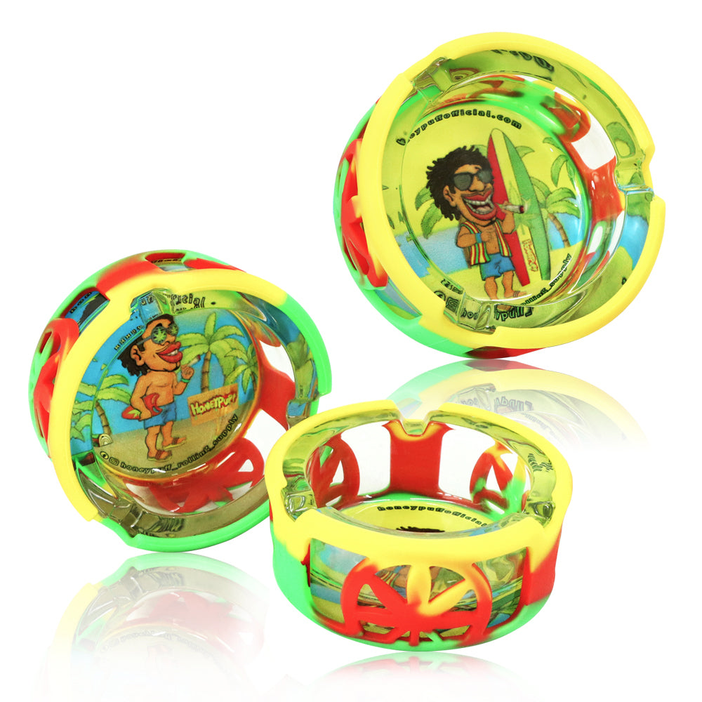 HONEYPUFF Glass Ashtray & Anti Collision Silicone Sleeve, Outdoor Cigarette Ashtray and Easy Clean, Cigarette Holder, 6 PCS