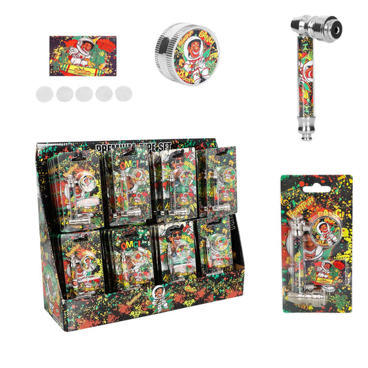 HONEYPUFF Herb Grinder Kit, Ø 30 Metal Herb Grinder, Glass Tobacco Pipe With Metal Bowl, 5 PCS Stainless Steel Pipe Screen