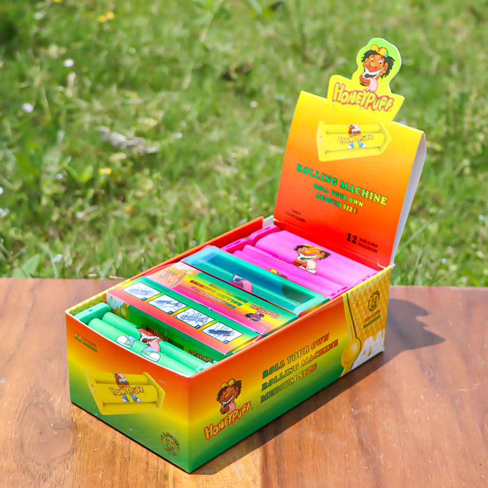 HONEYPUFF 1 1/4 Size Plastic Cigarette Rolling Machine, colorful Rolling Machine, 12 PCS / Box