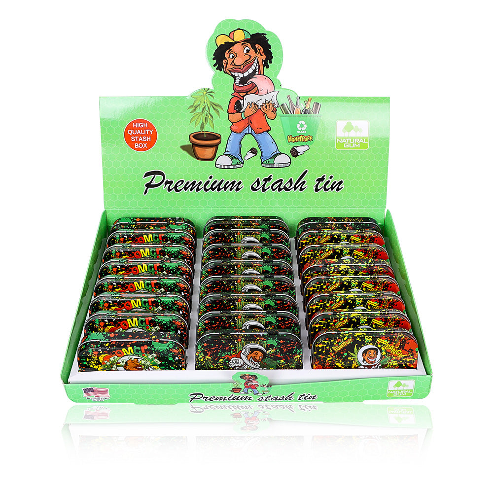 HONEYPUFF Tinplate Tobacco Storage Metal Tin, 100 x 64 x 21 Mm Size Portable Storage Box, 24 PCS / Box