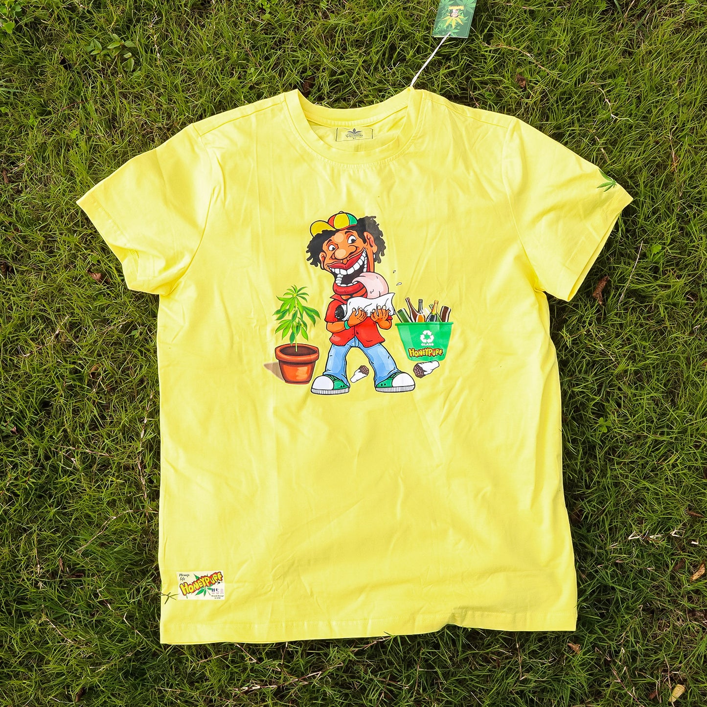 HONEYPUFF Men’s Yellow T Shirt, Comfortable Short Sleeve Shirt