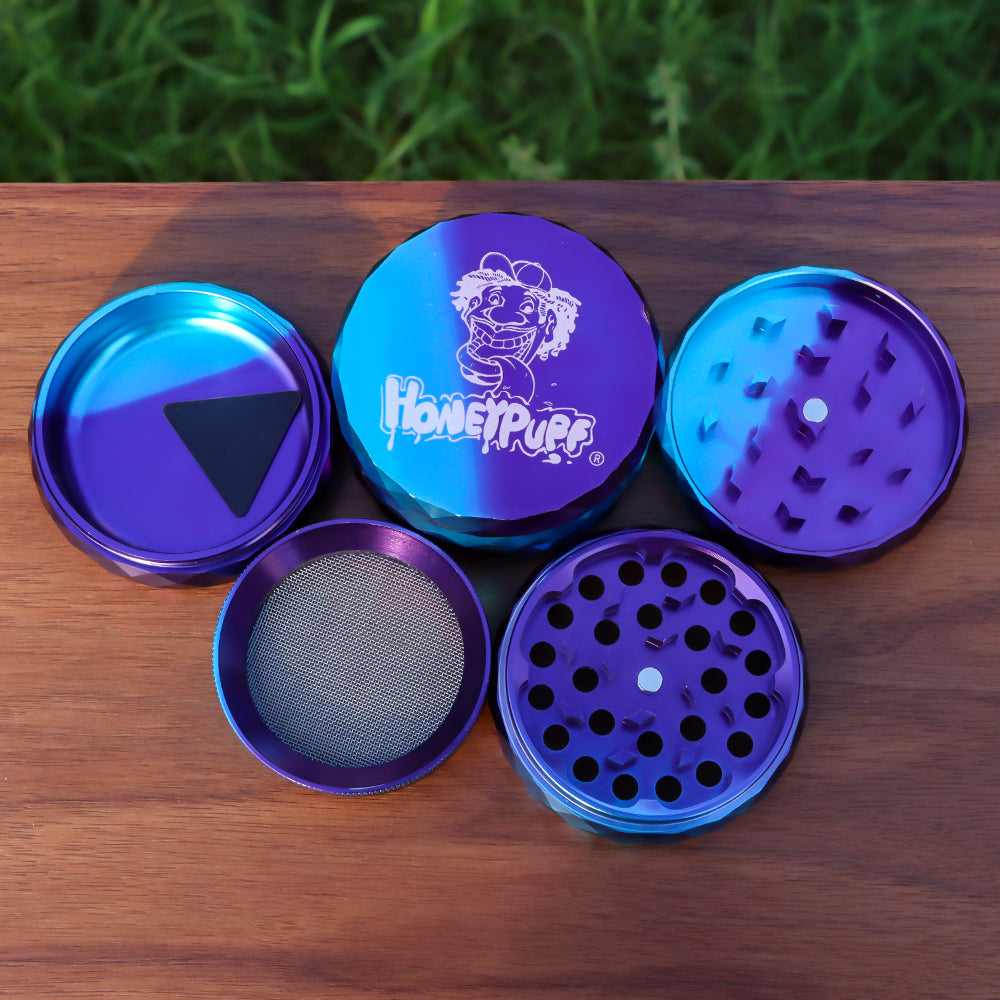 HONEYPUFF Diamond Design Zinc Alloy Herb Grinder, 63 mm 4 Layers Metal Tobacco Grinder, Beautiful Color Weed Grinder