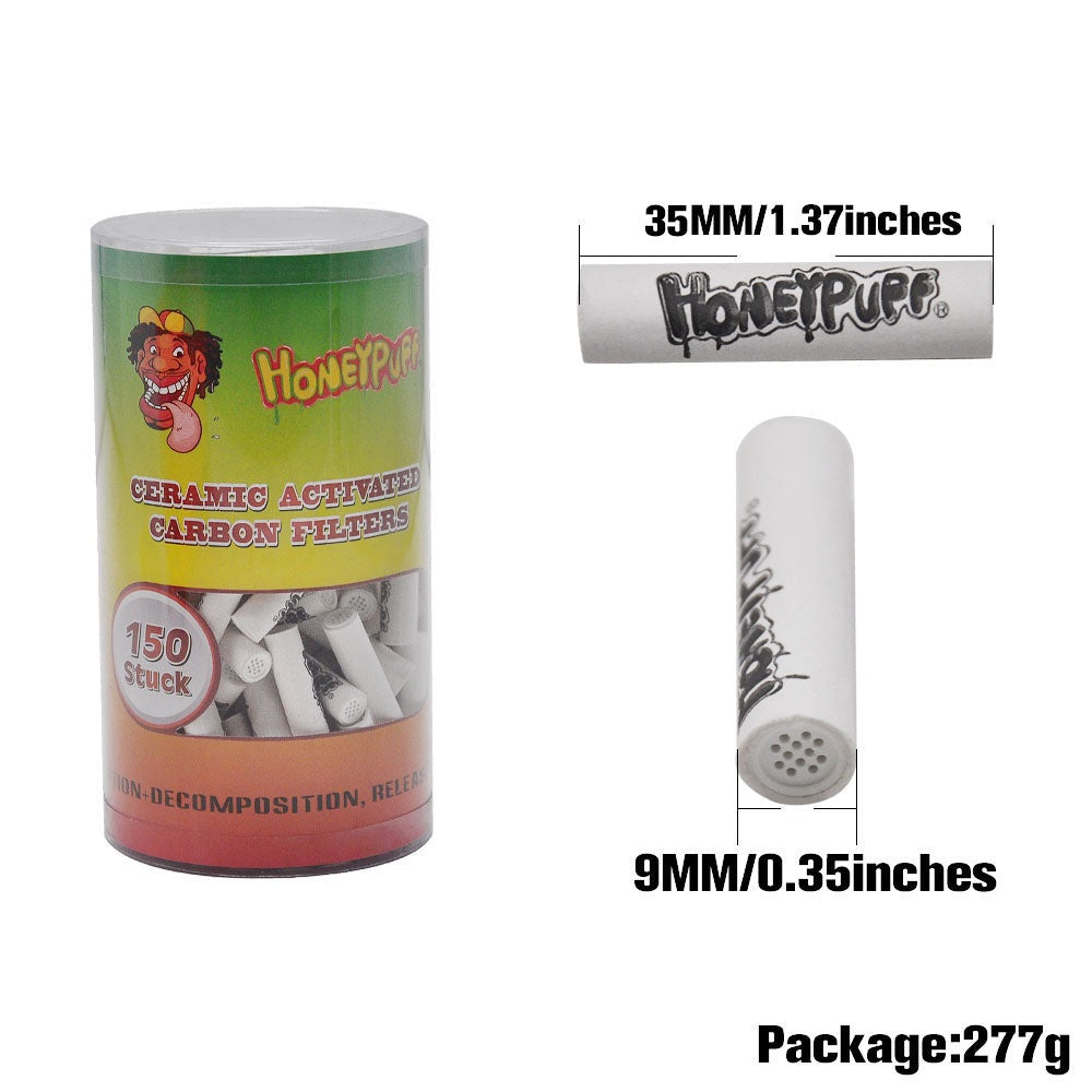 Filtres à charbon actif en céramique Honeypuff, embouts pré-roulés Ø 9, adaptés aux pipes à tabac en bois, 150 filtres par pot