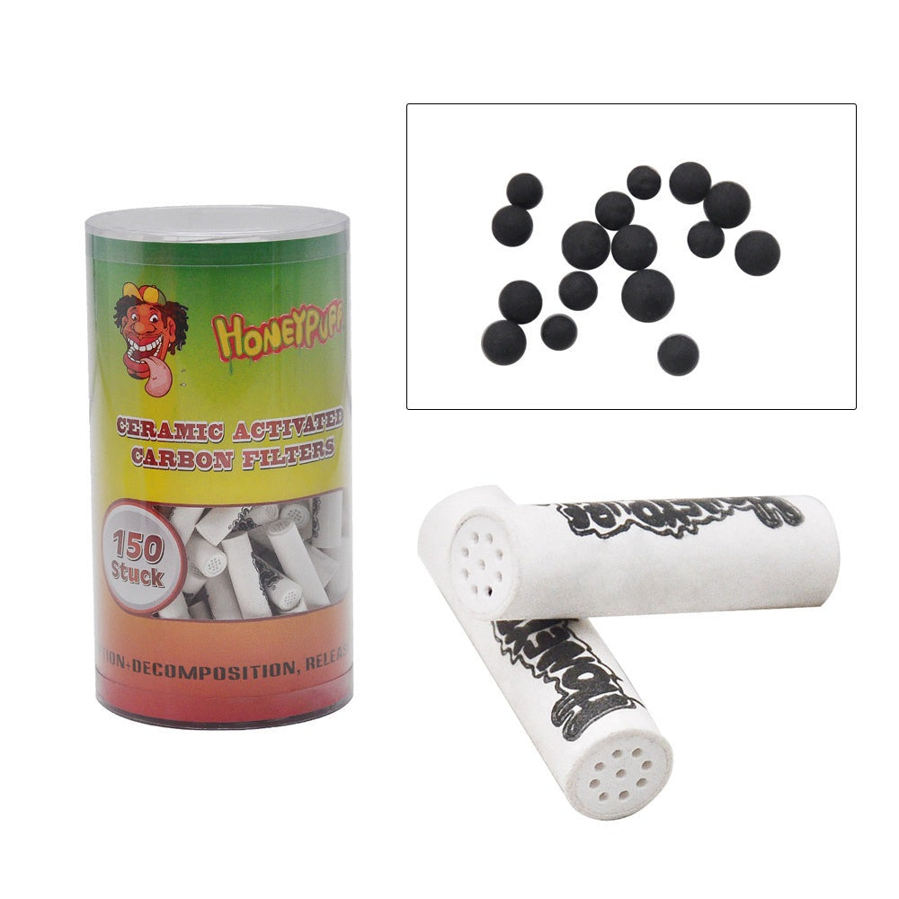 Filtres à charbon actif en céramique Honeypuff, embouts pré-roulés Ø 9, adaptés aux pipes à tabac en bois, 150 filtres par pot
