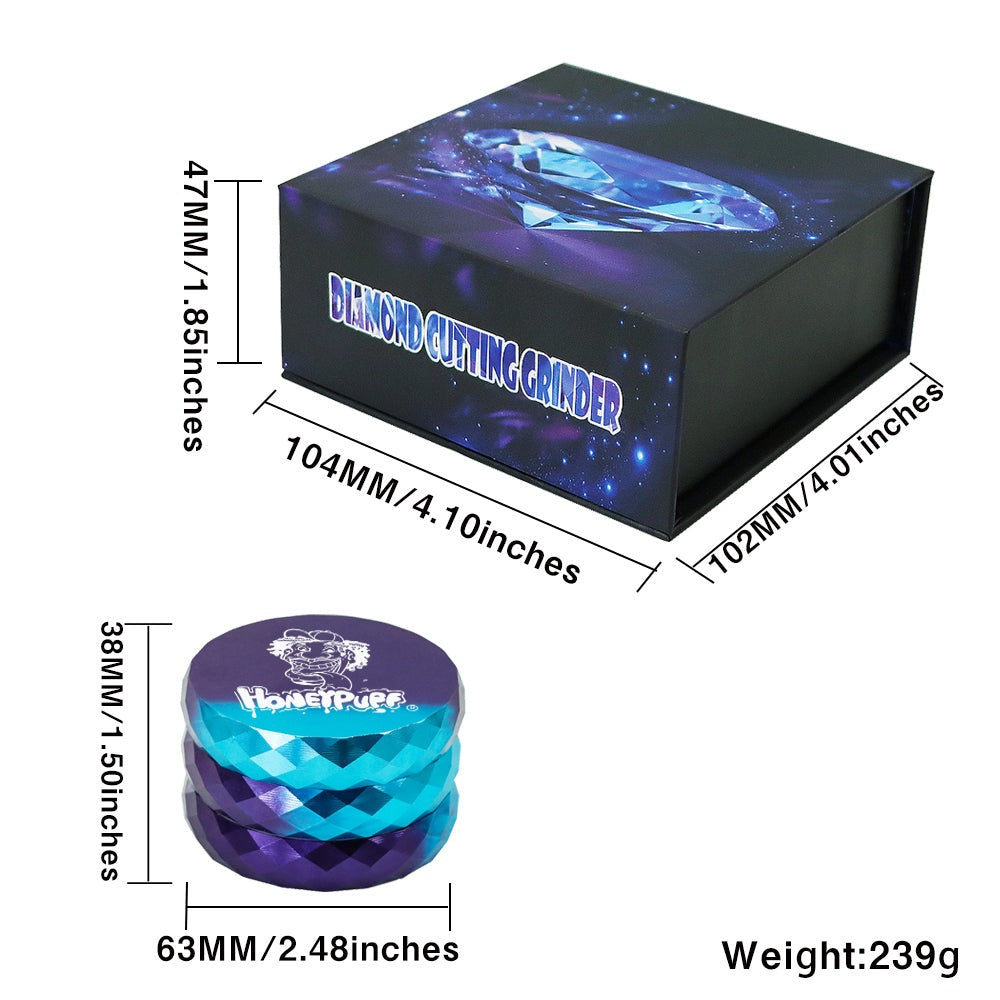 HONEYPUFF Diamond Design Zinc Alloy Herb Grinder, 63 mm 4 Layers Metal Tobacco Grinder, Beautiful Color Weed Grinder
