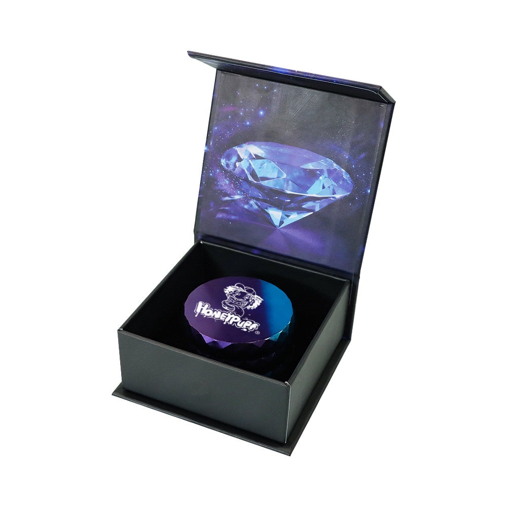 HONEYPUFF Diamond Design Zinc Alloy Herb Grinder, 63 mm 4 Layers Metal Tobacco Grinder, Beautiful Color Weed Grinder