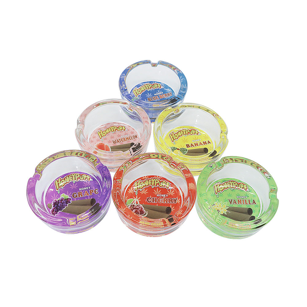 HONEYPUFF Decorative Clear Glass Ashtray, Portable Round Ash Trays, Tabletop Cigarette Ashtray with Cigarette Holder, Ø 66 mm High 35 mm Glass Ashtray, 6 PCS