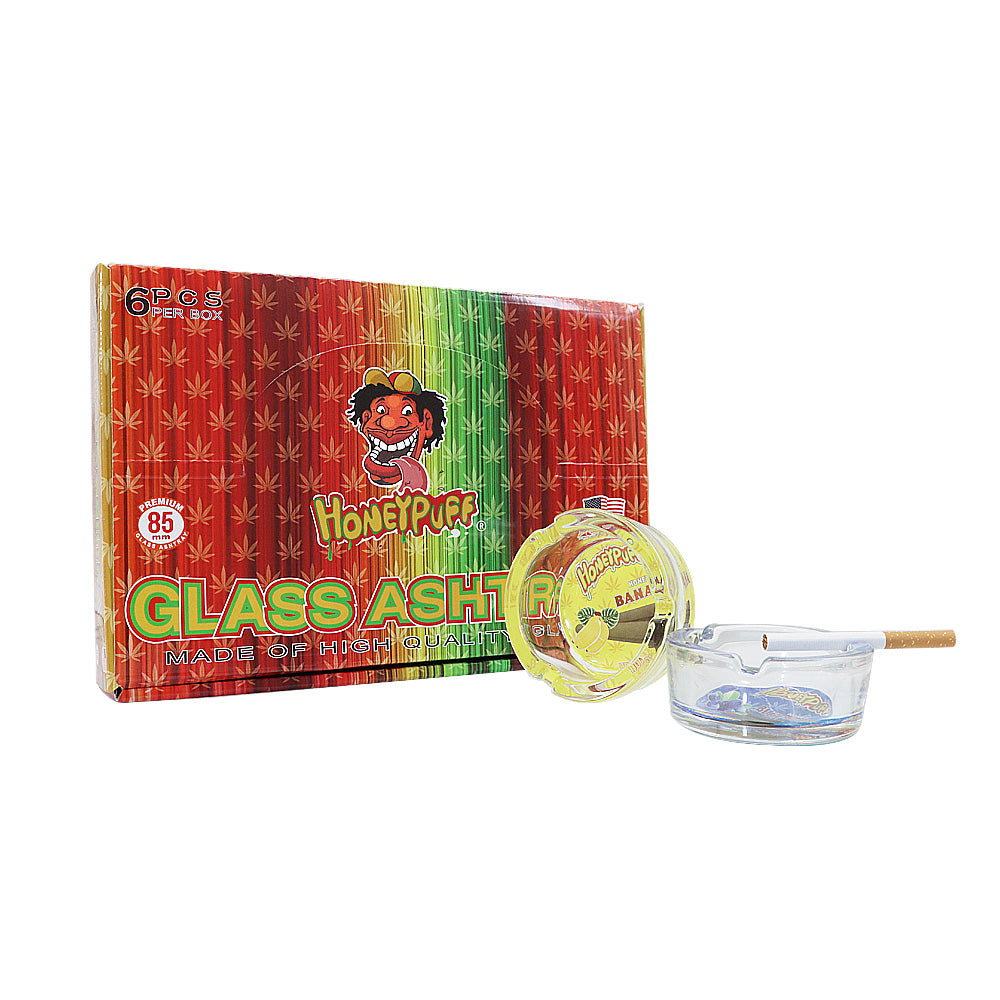 HONEYPUFF Decorative Clear Glass Ashtray, Portable Round Ash Trays, Tabletop Cigarette Ashtray with Cigarette Holder, Ø 66 mm High 35 mm Glass Ashtray, 6 PCS