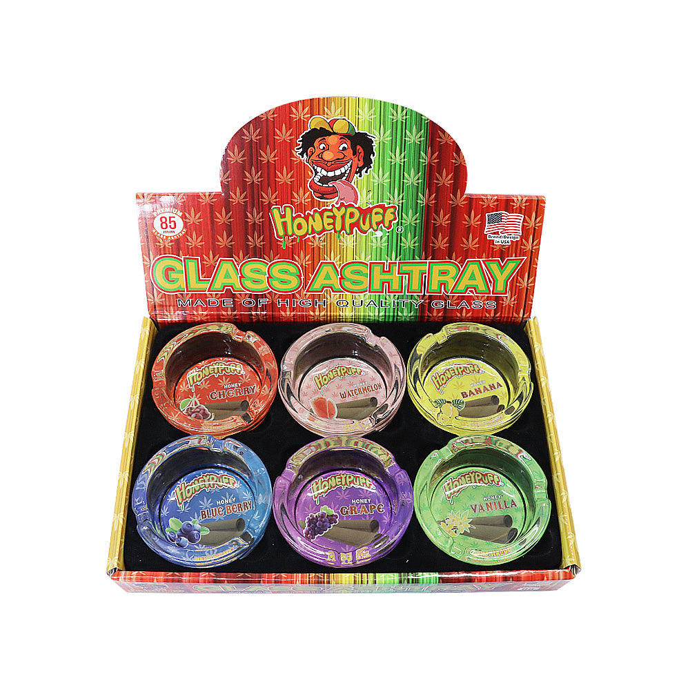 HONEYPUFF Decorative Clear Glass Ashtray, Portable Round Ash Trays, Tabletop Cigarette Ashtray with Cigarette Holder, Ø 66 mm High 35 mm Glass Ashtray, 6 PCS