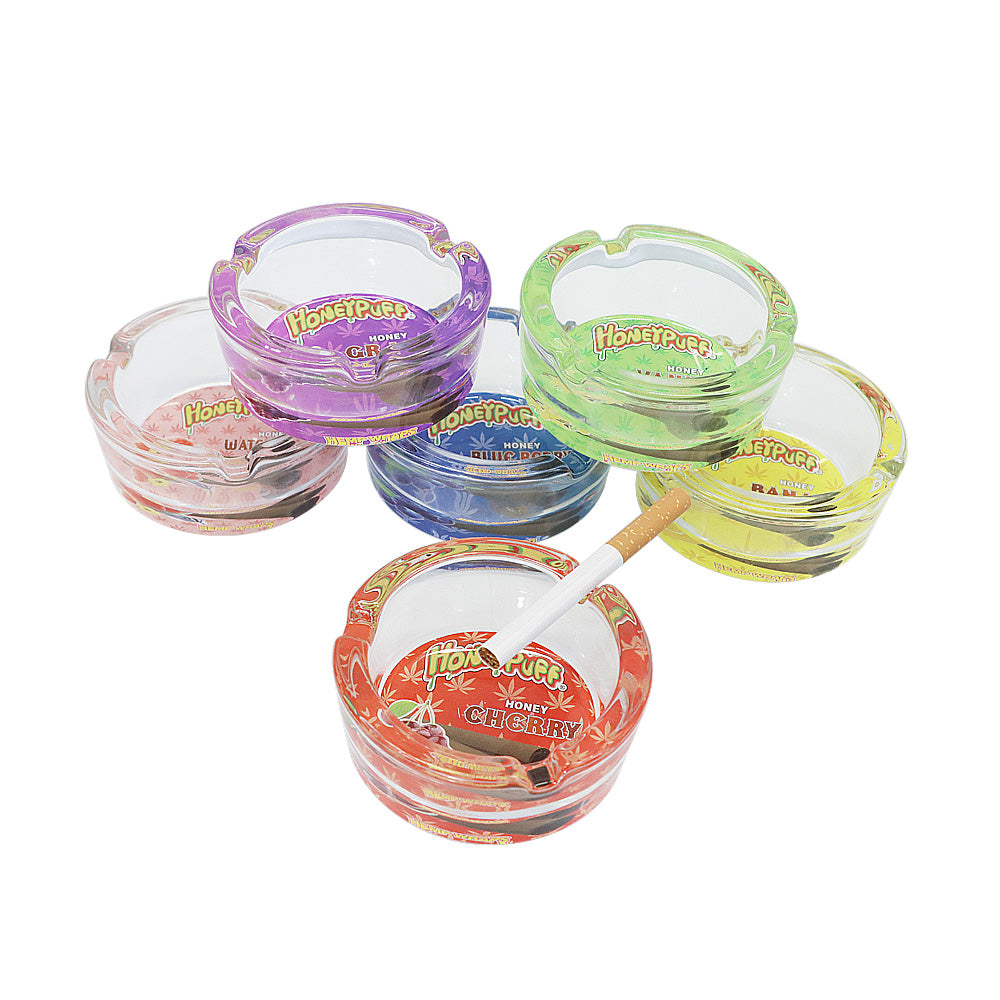 HONEYPUFF Decorative Clear Glass Ashtray, Portable Round Ash Trays, Tabletop Cigarette Ashtray with Cigarette Holder, Ø 66 mm High 35 mm Glass Ashtray, 6 PCS