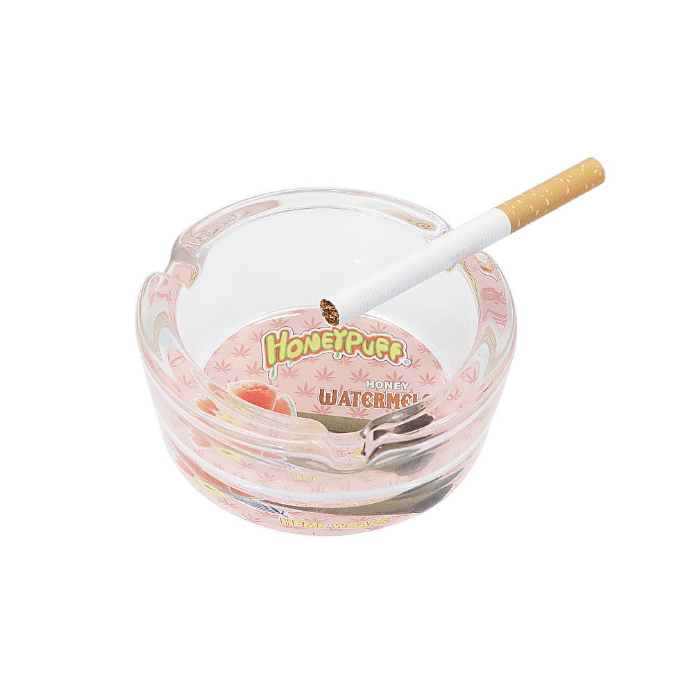 HONEYPUFF Decorative Clear Glass Ashtray, Portable Round Ash Trays, Tabletop Cigarette Ashtray with Cigarette Holder, Ø 66 mm High 35 mm Glass Ashtray, 6 PCS